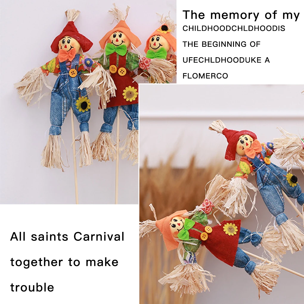 3pcs Cute idyllic scarecrow Decorations Halloween Scary Ornament Mini Animated Hanging For Bar Garden