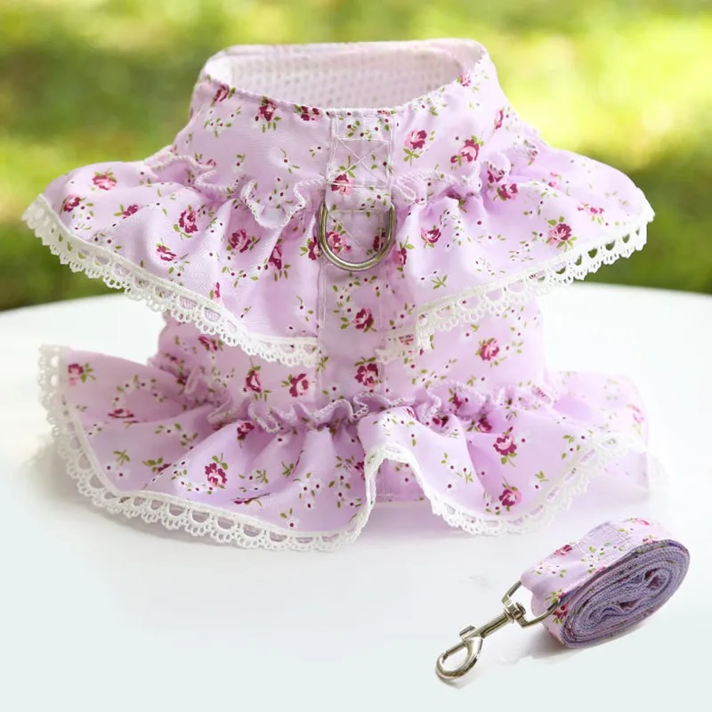 Hund Katze Harness Leine Set Einstellbare Spitze Floral Gedruckt Pet Harness Weste Niedlichen Hund Kleid Pubby Mesh Harness Katze Walking blei