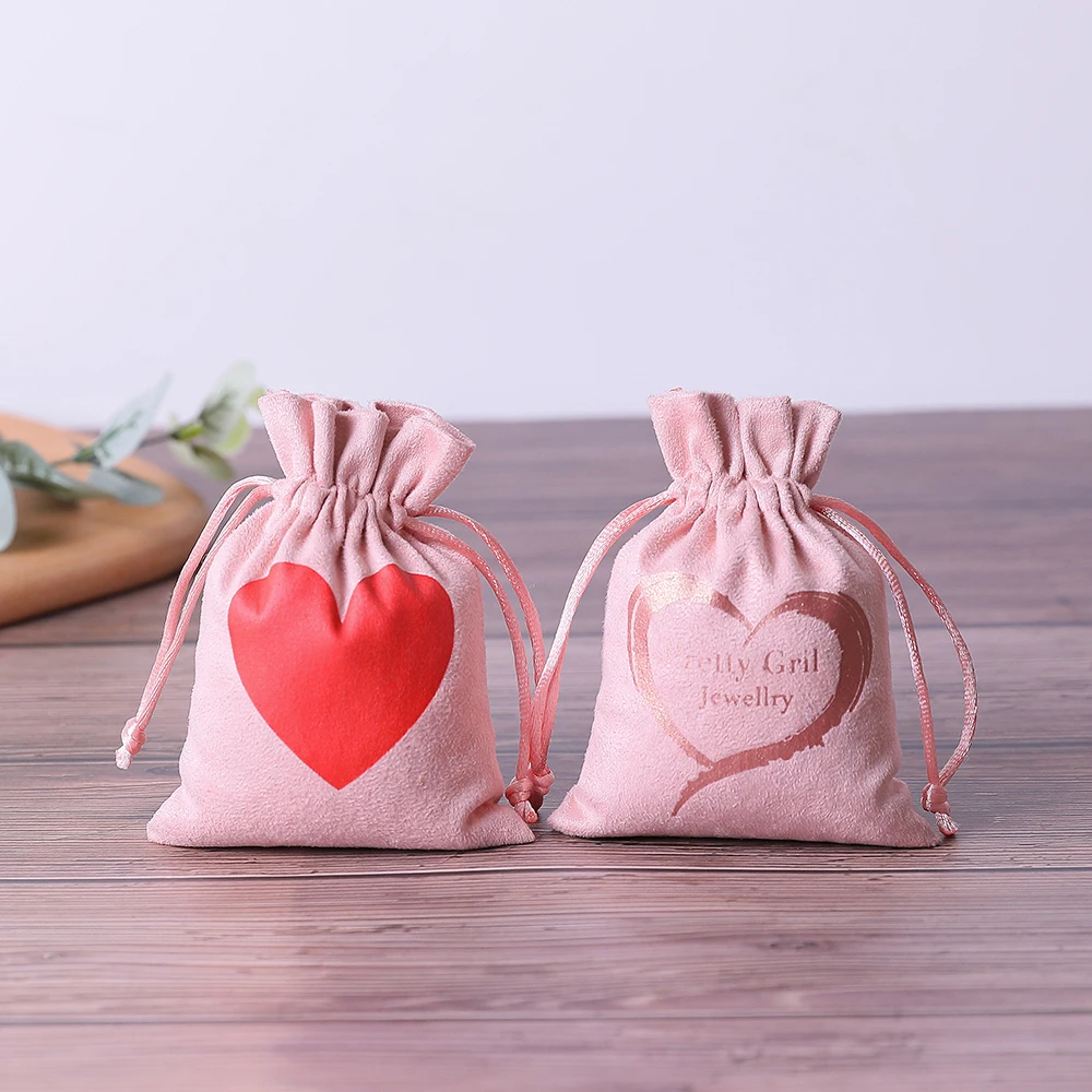 100 Pink Flannel Jewelry Drawstring Bags Gift Packaging Velvet Storage Pouches Wedding Party Decoration Organizer Personalized