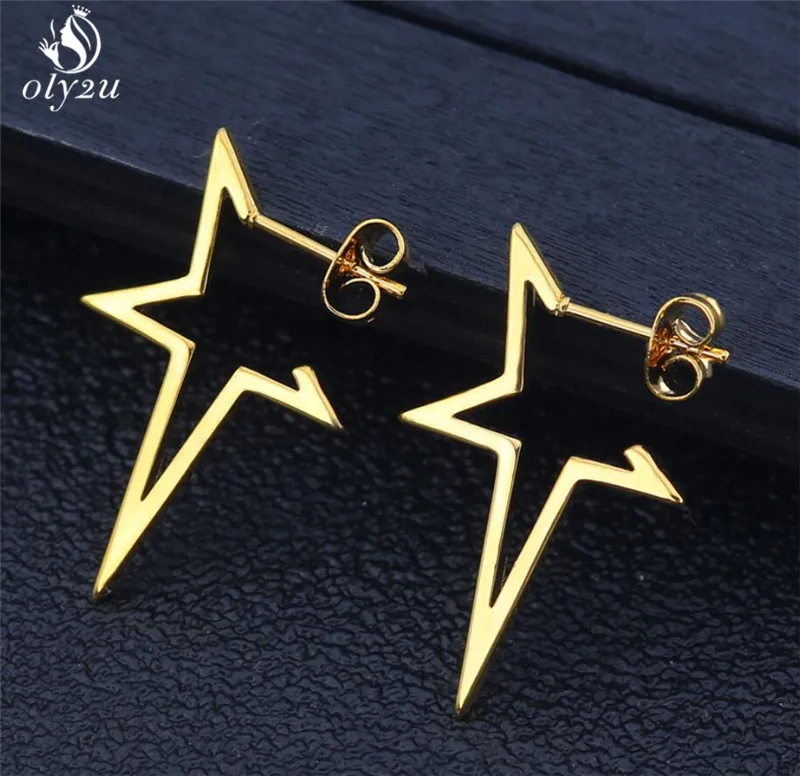 Imagen 4: Oly2u-pendientes de estrella grande para mujer, aretes Punk sencillos de acero inoxidable, joyería 2024, venta al por mayor