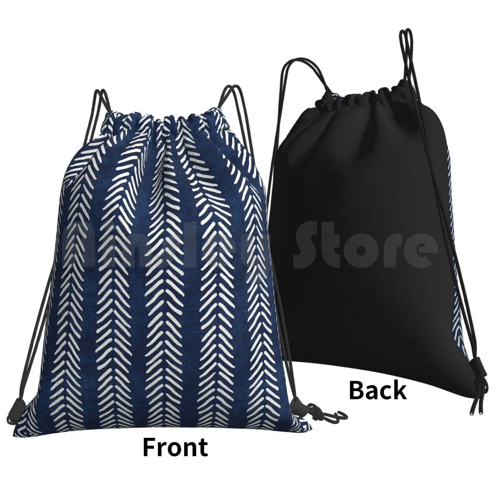 Mud Cloth Small Arrows In Indigo Backpack Drawstring Bags Gym Bag Waterproof Mud Cloth Mudcloth Bohemian Tribal Ethnic