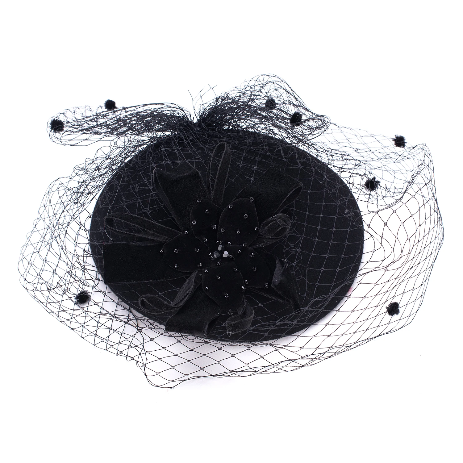 สตรี Vintage Felt 100% ขนสัตว์ Fascinator Headpieces ค็อกเทล Berets หมวกสำหรับผู้หญิง A052