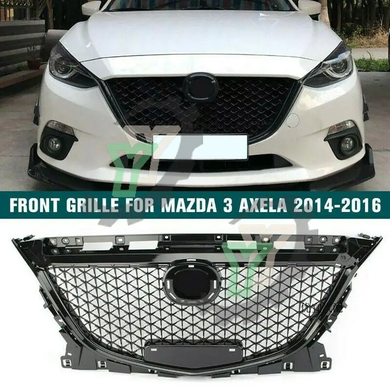 

Front Grill Upper Grille For 2014-2016 Mazda 3 Black ABS Mesh Frontal Exterior Moulding Bumper Replacement Car Racing Grills