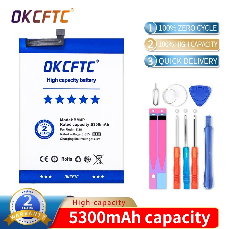 OKCFTC High Quality BM4P 5300mAh Phone Battery For Xiaomi Redmi K30 K30i 4G 5G K 30 Replacement Batteries Bateria