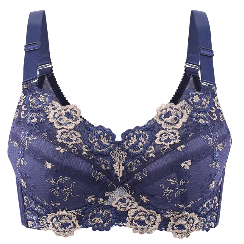 Women\'s Full coverage Underwired Lightly Lined bra Floral Embroidered Plus Size Minimizer bra 38 40 42 44 46 48 B C D E F G H