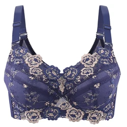 Women's Full coverage Underwired Lightly Lined bra Floral Embroidered Plus Size Minimizer bra 38 40 42 44 46 48 B C D E F G H