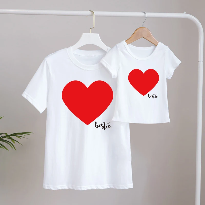 

Love Family Clothes Mother Daughter T Shirt Girls Blouse matching outfits T shirt mom Kids lovely Blouse kids baby girl T shirt