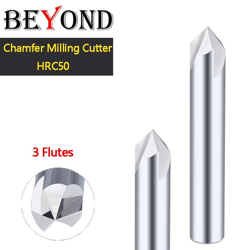 BEYOND Tungsten Steel Chamfering Cutter 6mm 12mm 10mm Integral Alloy 3 Edge Center Chamfer Router Bit 60 90 120 Degrees HRC50