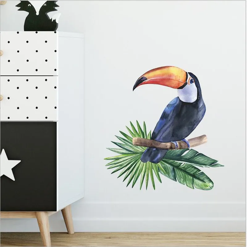 1Pcs Cartoon Cute Parrot Green Planting Wall Stickers For Children\'s Room Porch Wall Beautification Decorative Wallpaper