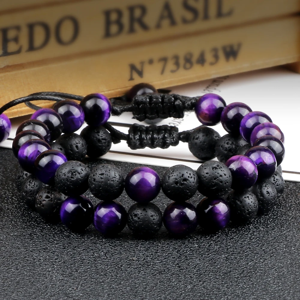 Di alta qualità viola occhio di tigre Lava perline braccialetto donne pietra naturale guarigione Buddha braccialetti regolabili regalo gioielli per