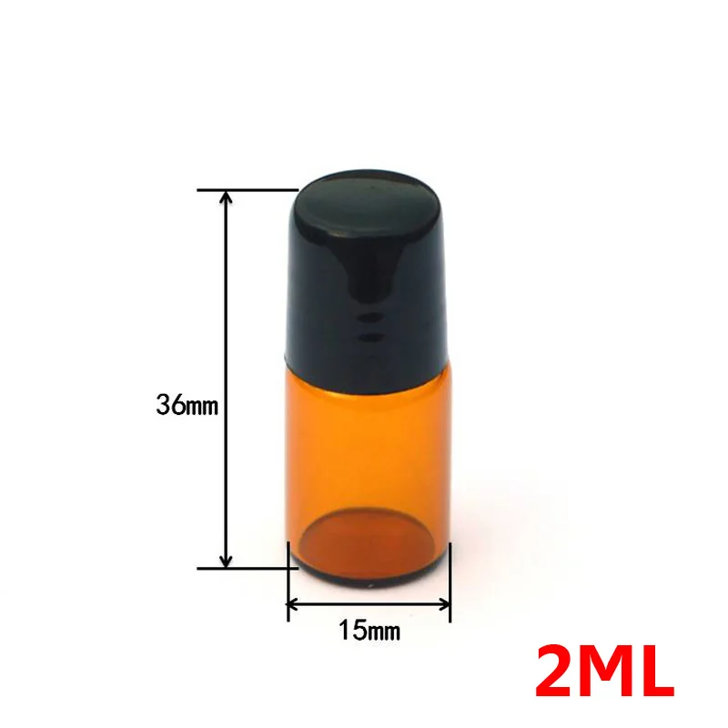 200pcs 2ml Refillable Perfume Sample Roll Amber Glass Jar Mini Essential Oil Jar With Metal Roller Vial