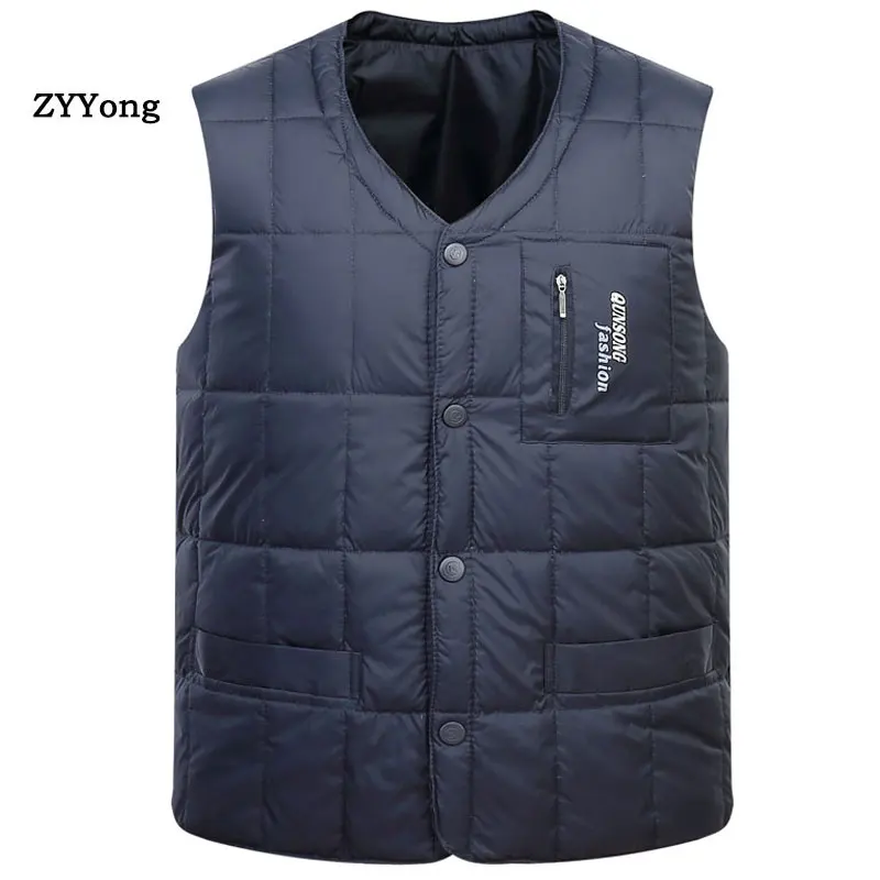 

Autumn Winter Men Vest New Warm Cold Protection Sleeveless Jacket Business Casual Waistcoat Fashion Navy Blue Down Feather Coat