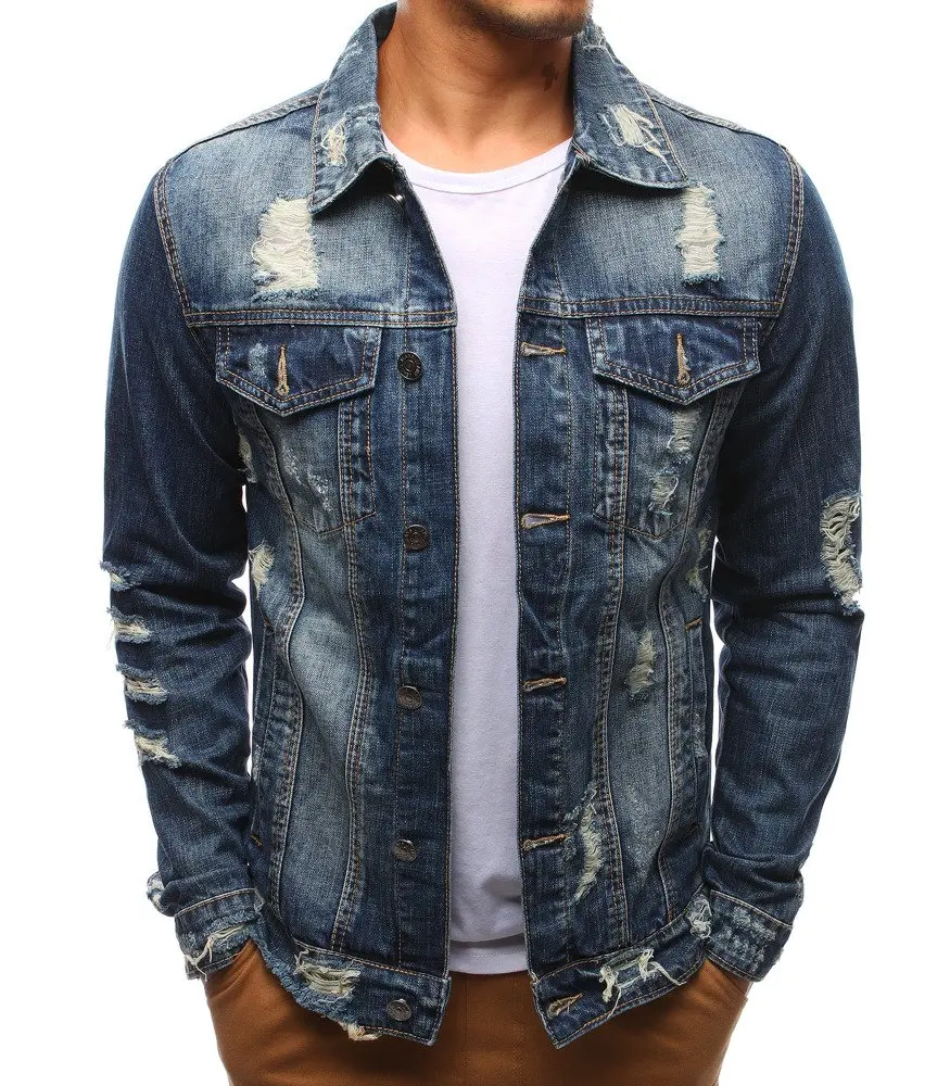 

Autumn Mens Distressed Denim Jacket Fashion Male Blue Jackets Large Size Coat 3xl Ripped Boys Tops Casual Long Sleeve Streetwear