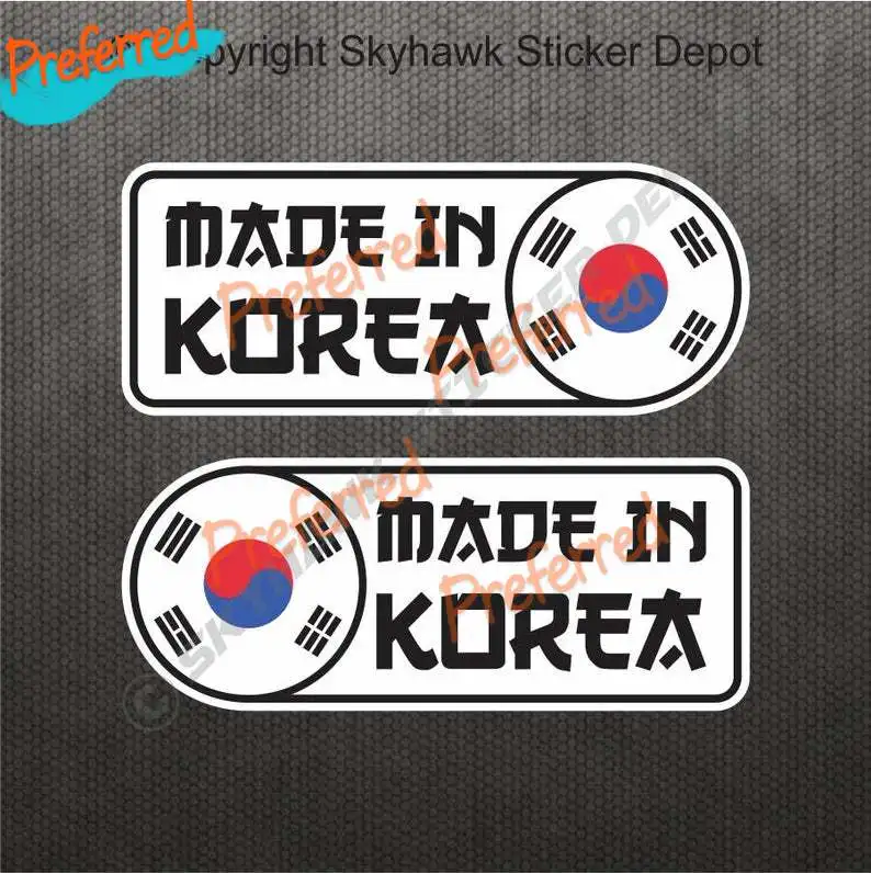 2X Made In Korea Car Sticker Set Vinyl Decal Korean Flag Sticker Self Adhesive Car Decal for Hyundai Genesis Kia & MORE Die-Cut