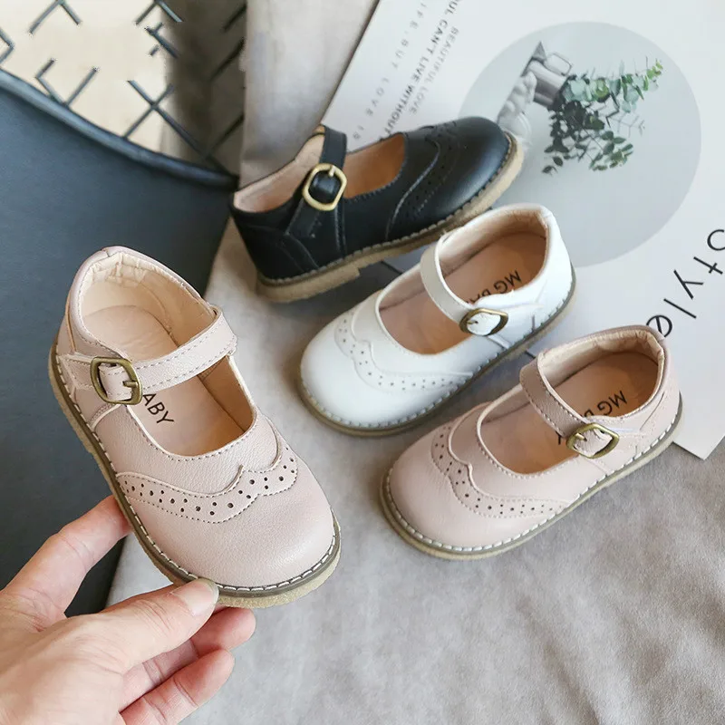 New Grils Leather Shoes Casual Girls Autumn Winter Kids Pu Show White Shoes Children\'s Black Pink size 21-30 Flats
