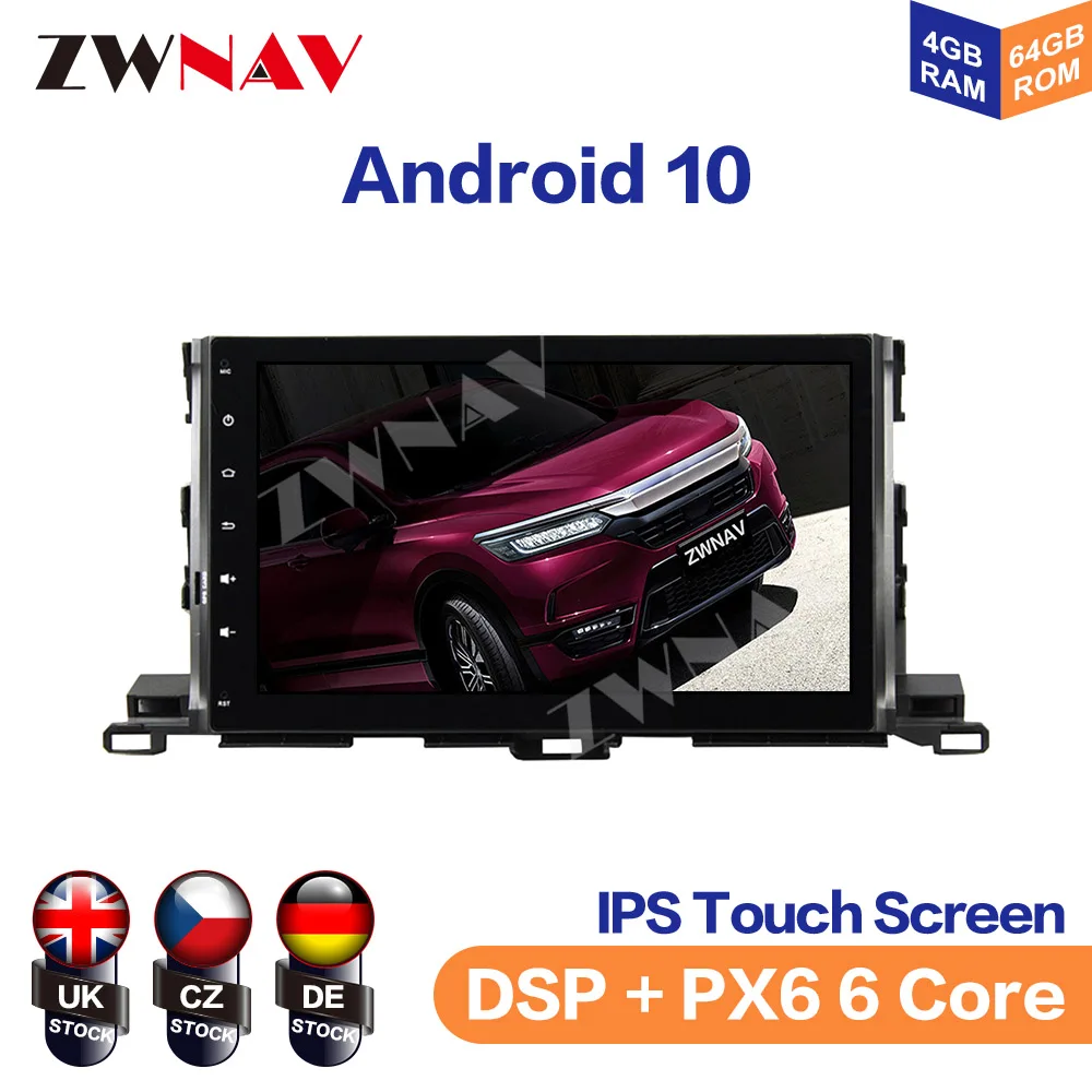 Android 10 DSP Car GPS Navigation Multimedia Player For Toyota Highlander 2015 2016 2017 Auto Stereo Video Radio No DVD Player