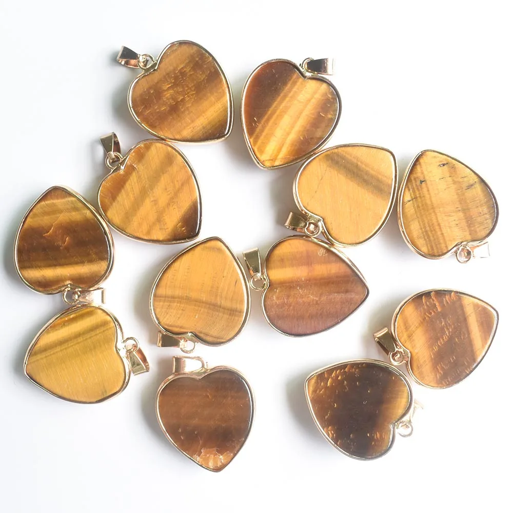 Großhandel 10 Stück/Los, modische, hochwertige Naturstein-Anhänger mit gemischter Goldfarbe, Herzform, 25 mm, für die Schmuckherstellung, kostenlos. – Detail 5