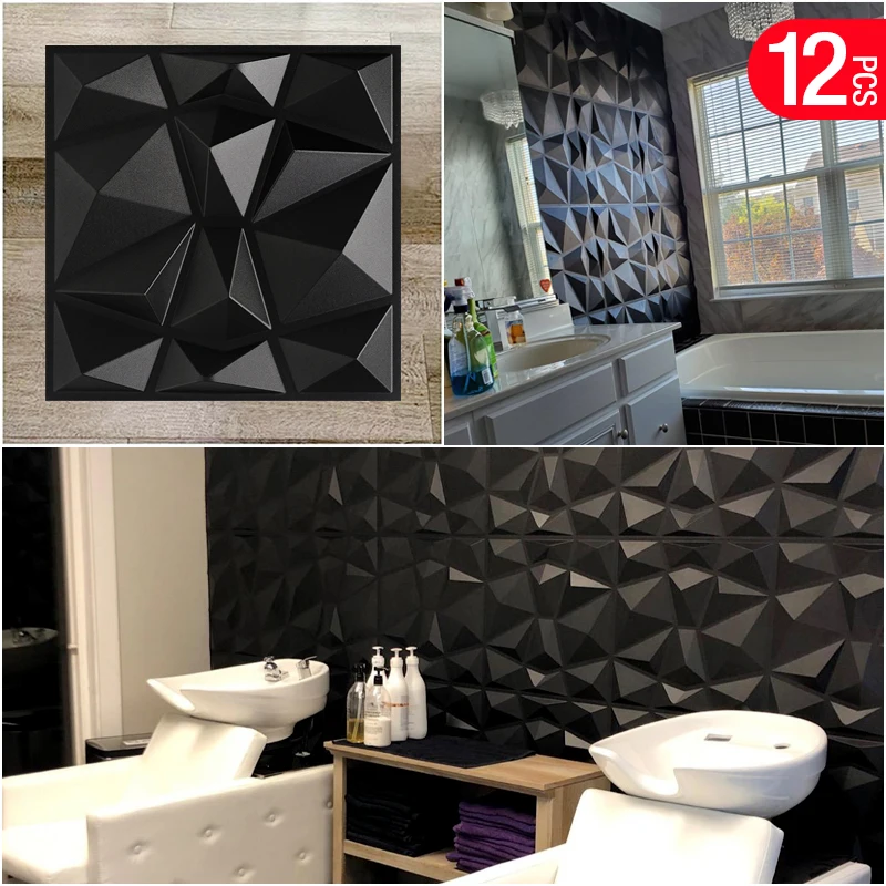 12pc 30cm Decorative 3D Wall Panel Diamond Design Non self-adhesive plastic tile 3D wall sticker living room Bathroom wall paper