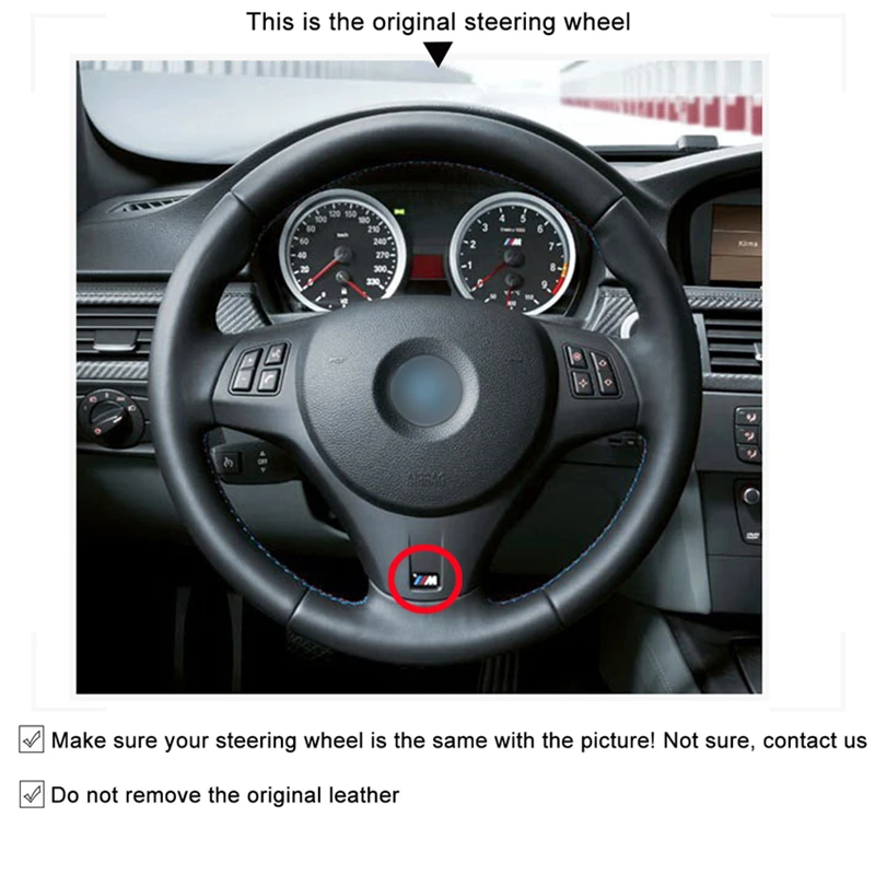Black Suede Leather Car Steering Wheel Cover for BMW M Sport M3 E90 E91 E92 E93 E87 E81 E82 E88