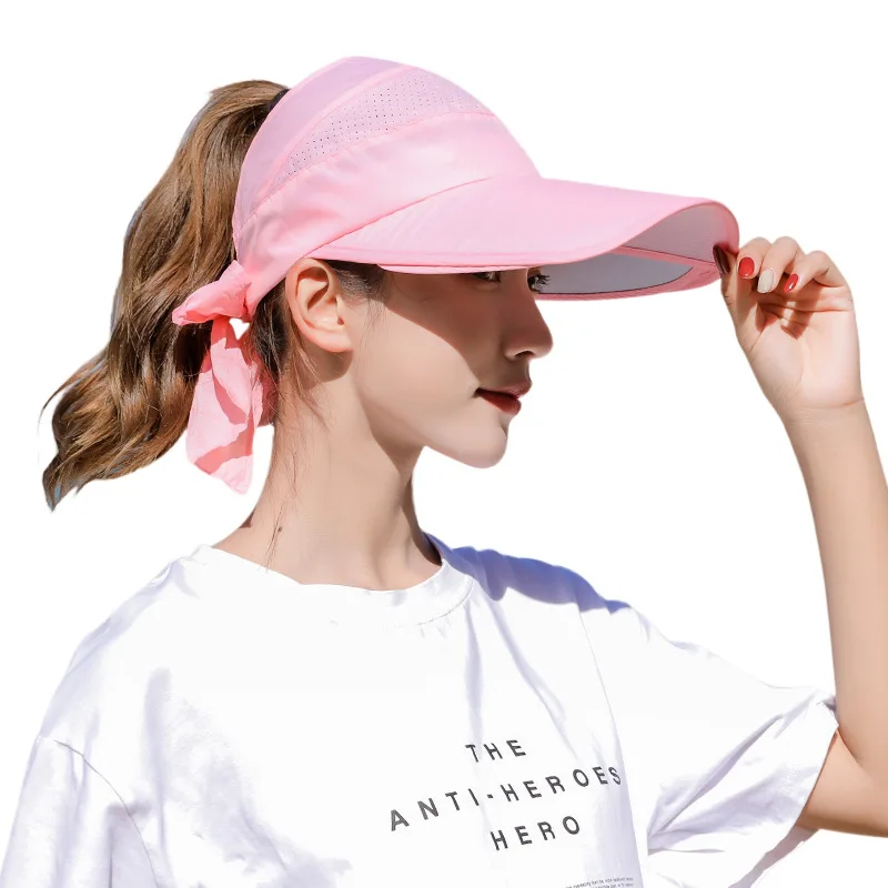 Summer Sun Hat Visor Caps Female Scalable Brim Empty Top Baseball Cap UV Protection Beach Sun Visor Hats For Women