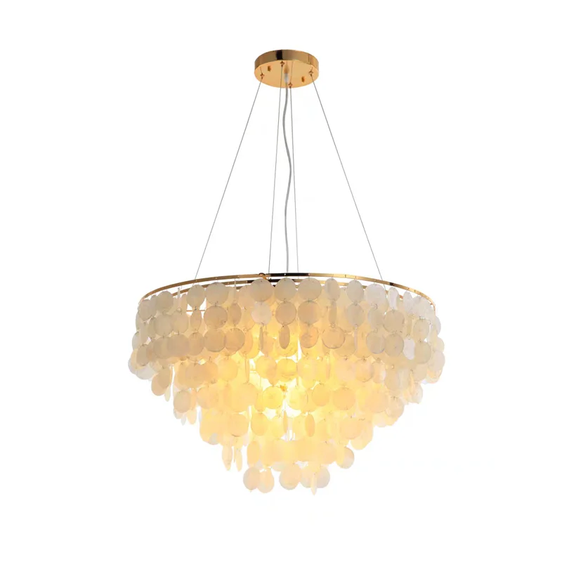 

Modern Shell Chandelier Gold Chrome Metal Living Room Restaurant Hanging Light Fixtures Hotel Hall Hanglamp Luminaire Suspension