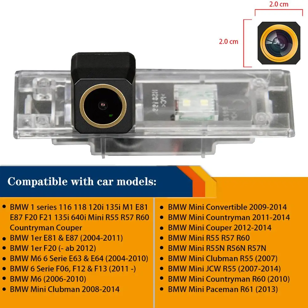 HD Golden Rear View Camera for BMW 1 series 116 118 120i 135i M1 E81 E87 F20 F21 135i 640i Mini R55 R57 R60 Countryman Couper