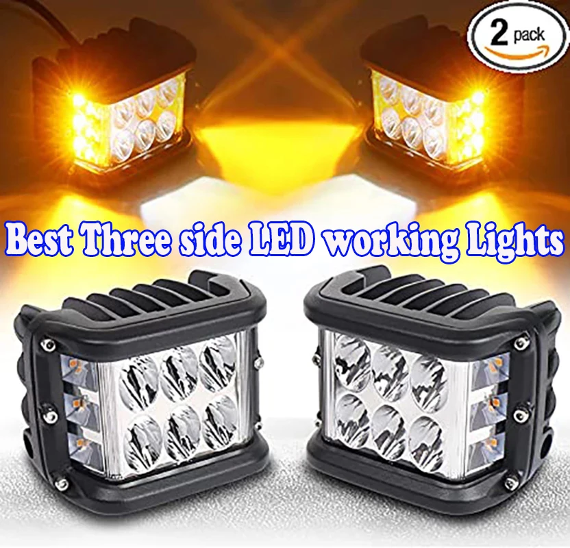 Side Shooter, LED Pods Light 4 inch Off Road Dual Side Yellow DRL with Flash Strobe Function Driving Flood Spot Cube Work Light