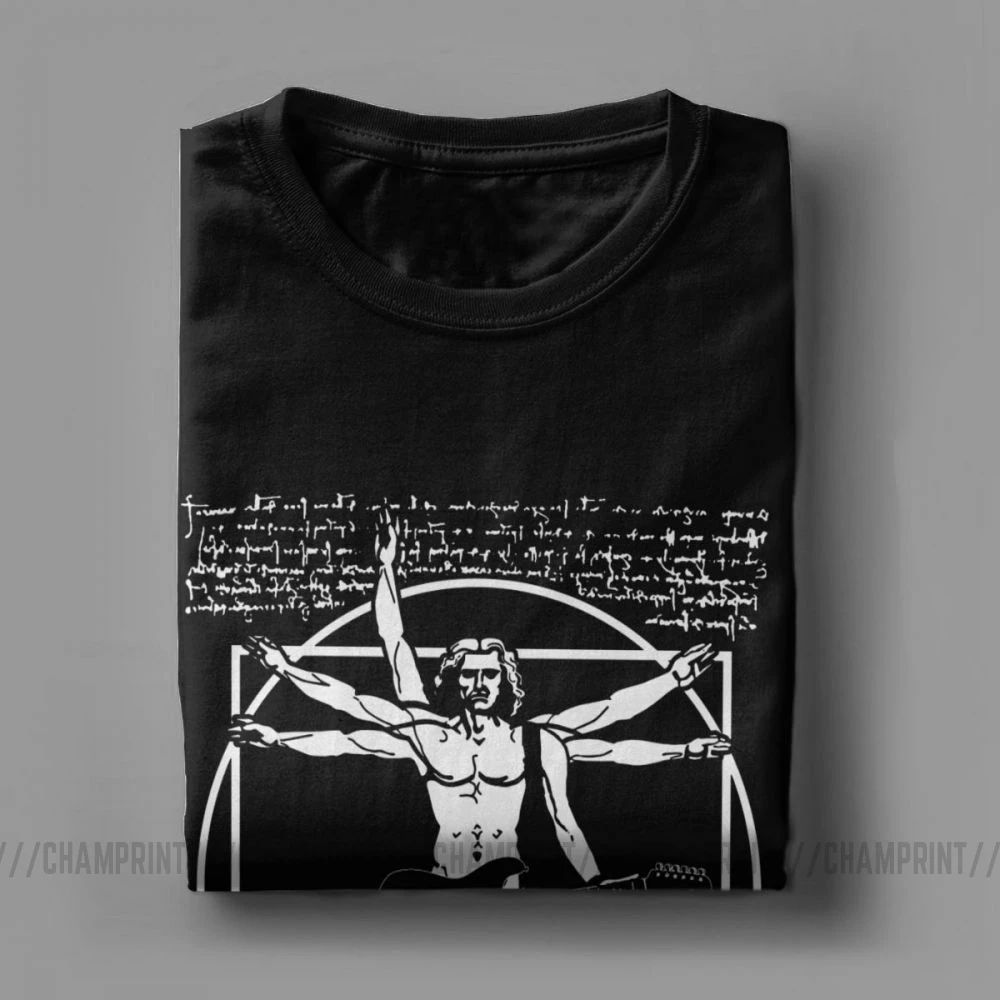 Vitruvian Man Playing The Guitar Men\'s T Shirt Da Vinci Guitarist Leonardo Funny Tee Shirt Cotton T-Shirt Gift Idea Clothes