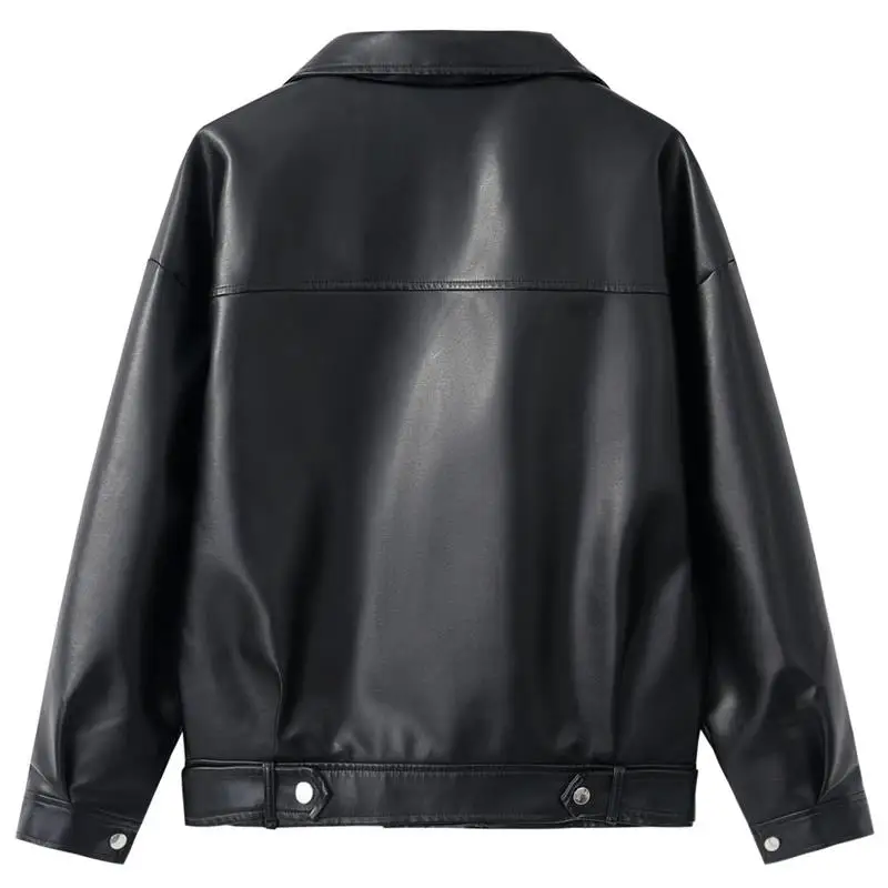New Loose PU Faux Leather Jacket Women Classic Moto Biker Jacket Autumn Winter Lady Basic Coat Plus Size Outerwear