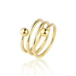 Stainless Steel Both Ends Beads Spring Shape Ring For Women Gold Color Ring Fashion Jewelry Friend Gifts Anillos Drop Shipping