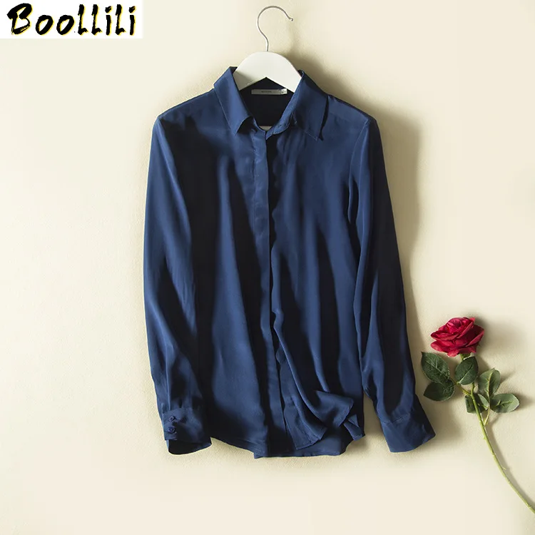 Boollili Blouse Women 100% Real Silk Shirt Womens Tops and Blouses Plus Size Ladies Tops Vintage Women Clothes Blusa Feminina