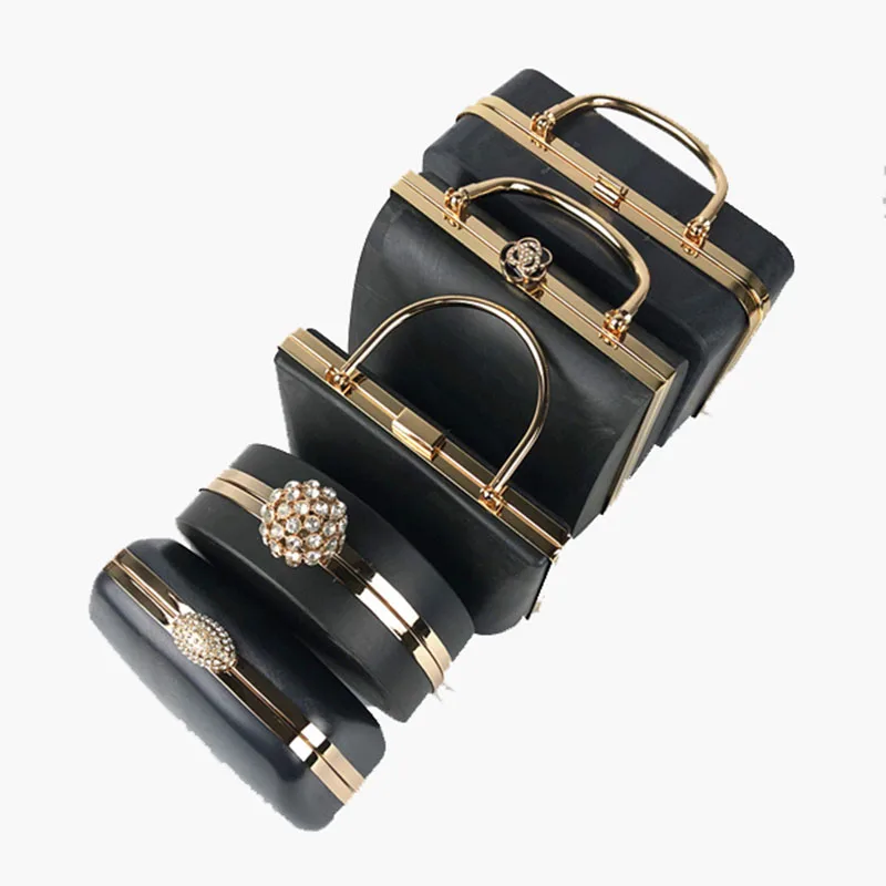 

1 Set Black Plastic Box Clutch Handle Metal purse frame Accessories for restoring ancient Bag Purse Frames Obag handles hanger