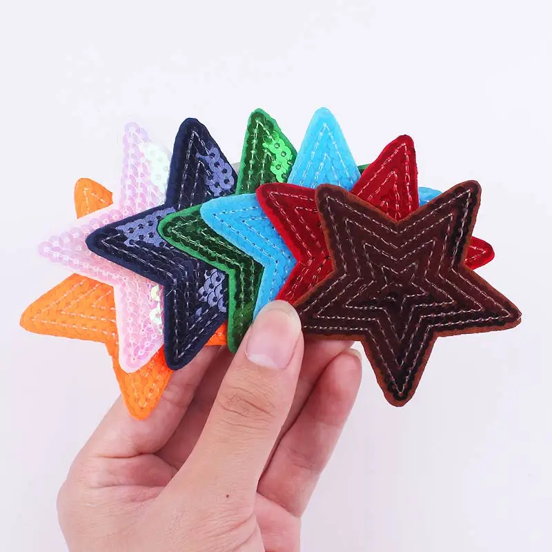 10pcs/lot Sequins Star Patch Iron On Patches On Clothes Cartoon Star Heart Appliques Patches For Clothing Sticker Sewing Patches