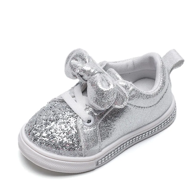 2019 new Fashion Sequin Bow Girls shoes Sneakers Toddler Little Kid Casual Trainers Children Non-Slip Shoes 1 2 3 4 5 6 Year Old