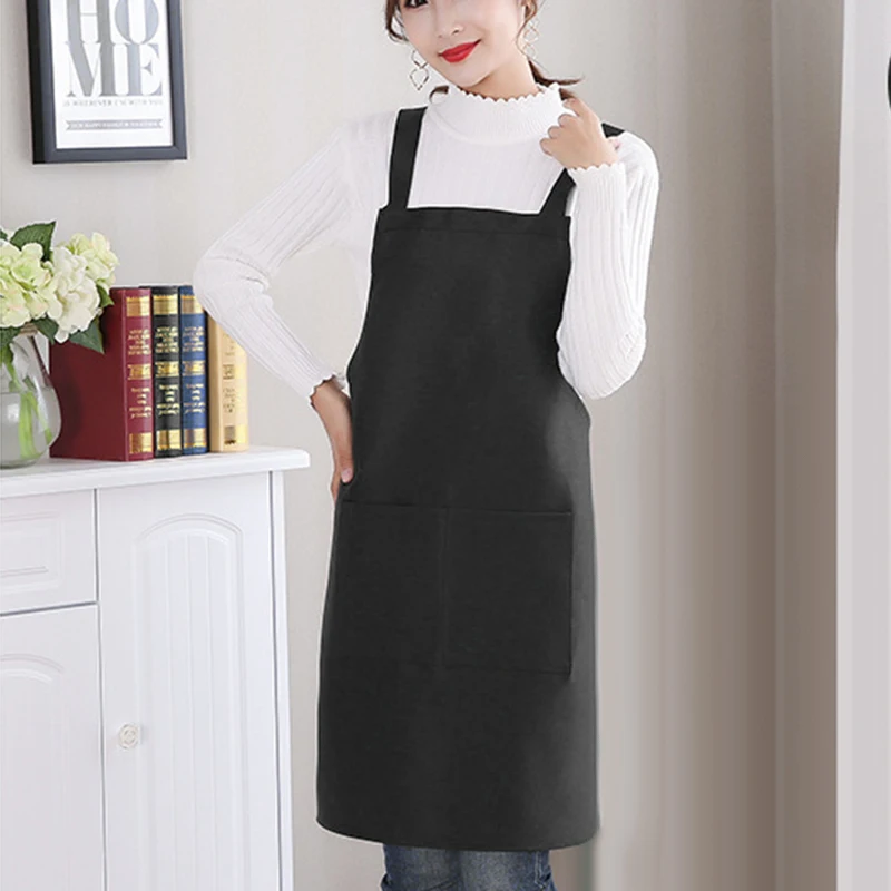 Fashion Simple H-type Shoulder Apron Unisex Apron Kitchen Work Garden Doble Sided Two Pocket Cover Smock