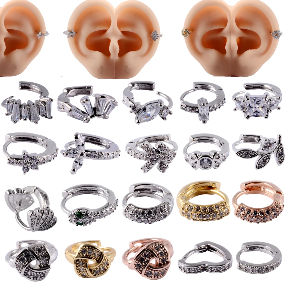 1PC Stainless Steel Zircon Nose Hoop CZ Ear Clip Helix Cartilage Earring Daith Earring Tragus Ring Ear Piercing Jewelry