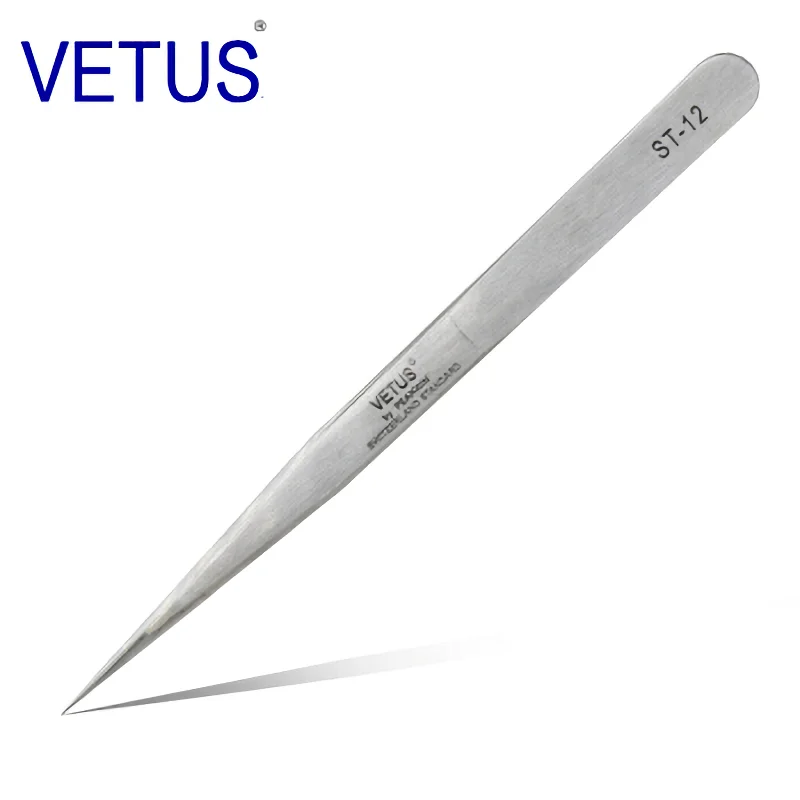 VETUS ST-12 ( 135mm ) High Precision Tweezers Stainless Steel Non-magnetic Acid-proof Pincers  Eyelashes Beauty Manicure Tools