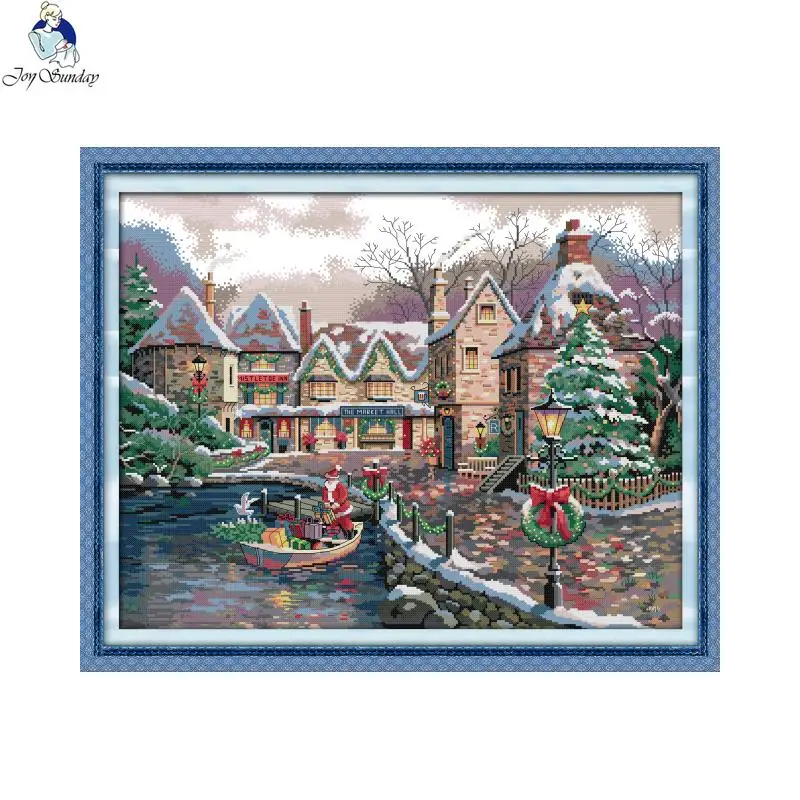 

Christmas town scenery embroidery cross stitch kit 11CT 14CT printed canvas cotton thread needlework crafts set home decor gifts