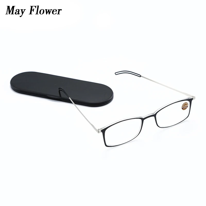 May Flower Thin Blue Light Blocking Reading Glasses Eyeglasses Men Women Portable Glasses Farsightedness With Phone Case +3.5+4