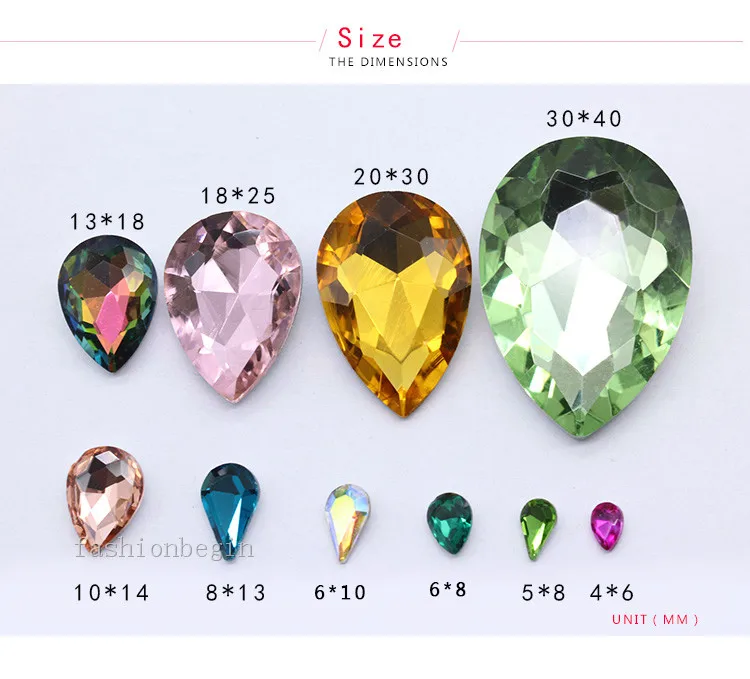 20p 10x14mm Teardrop color pointed foiled back glass fancy stone faceted crystal rhinestone jewel Kid's toy counter display Gems