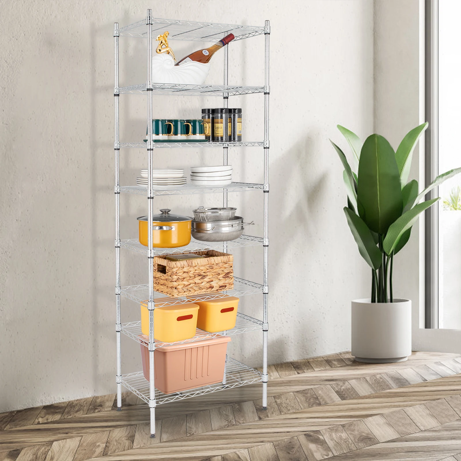 8-Tier Wire Shelving Unit Adjustable Steel Wire Rack [US-Stock]