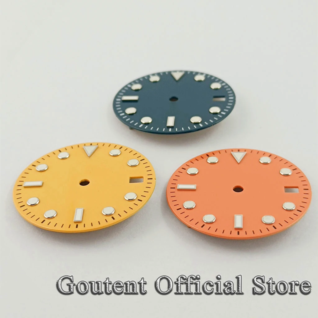 Goutent 29mm Blue/Orange/Yellow Sterile Watch Dial Date Fit NH35 NH35A Movement