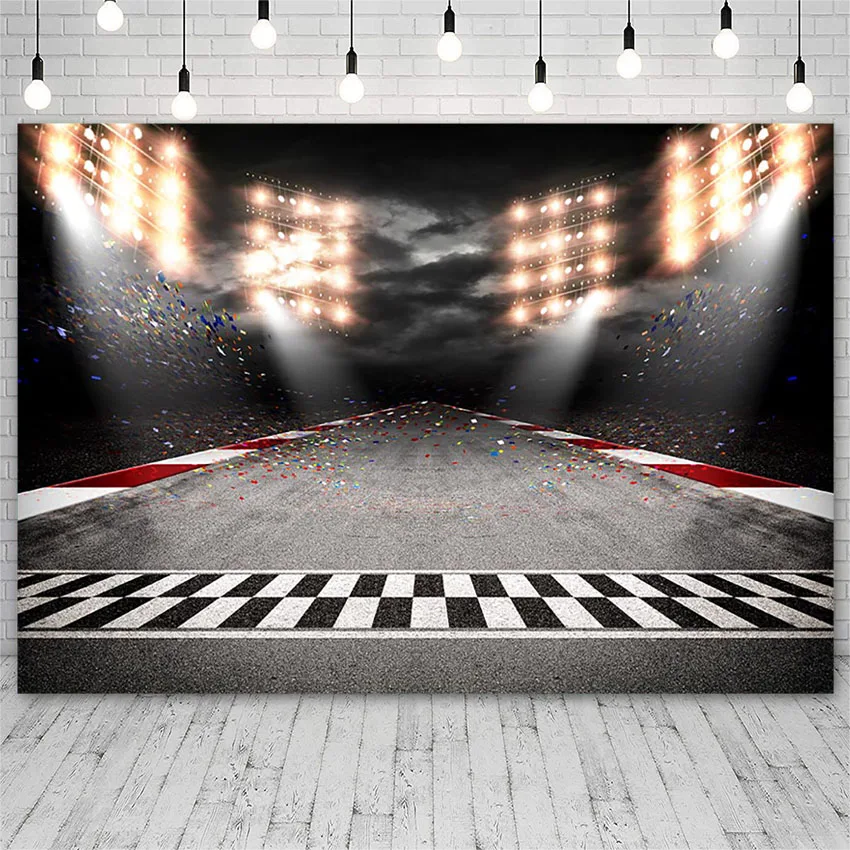 Avezano Race Car Competition Photography Backgrounds Lane Cheer Lights Boy Baby Backdrops Photo Studio Photozone Photocall Decor