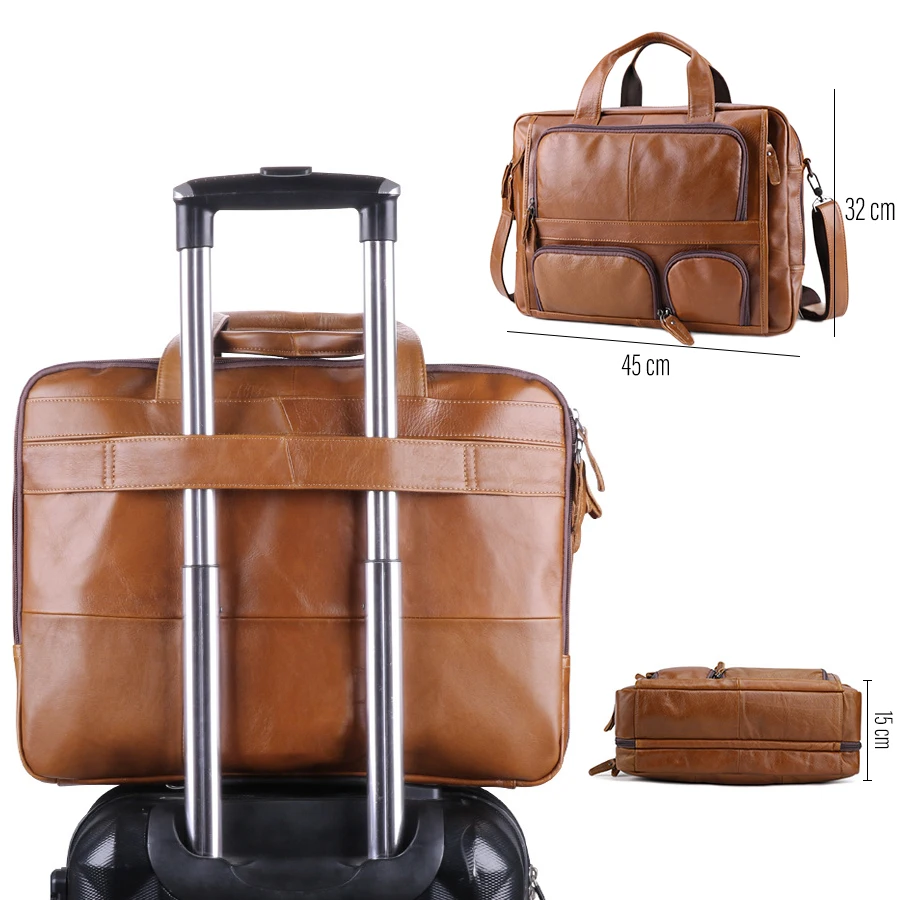 Laptop Bag Genuine Leather Men Briefcase 15.6 17 inch Business Tote Vintage Male Big Shoulder Bag Travel Duffel Huawei Air Pro