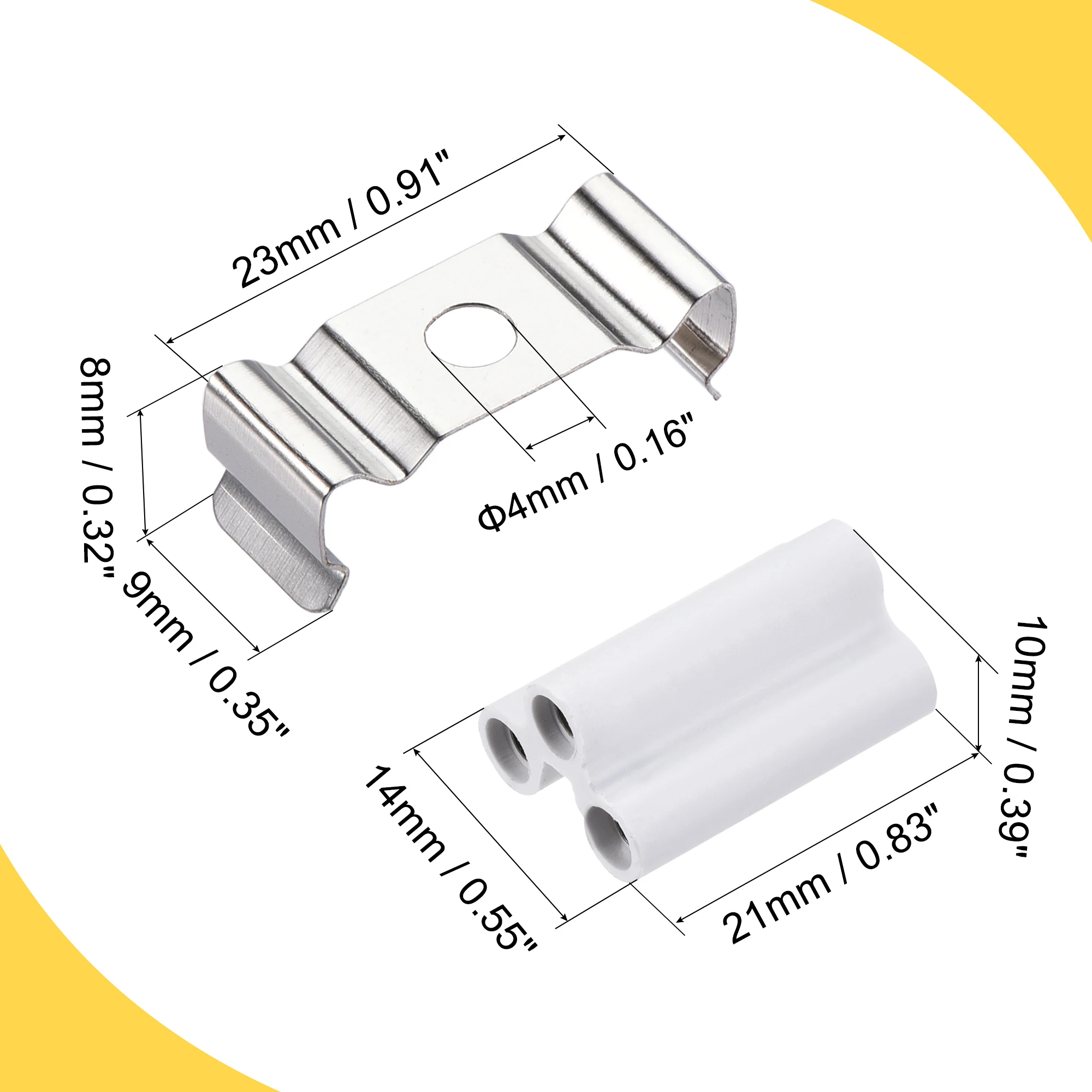 Staffa per clip Uxcell T5 per tubi LED, supporto per tubo fluorescente a LED con connettore a 3 Pin, acciaio inossidabile 1 Set