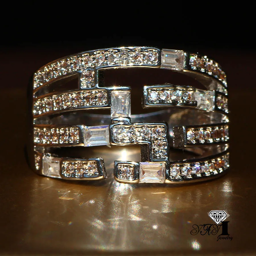 

YaYI Fine Jewelry Fashion Princess Cut White Claws inserted Cubic Zirconia Silver Color Engagement Wedding Party Rings
