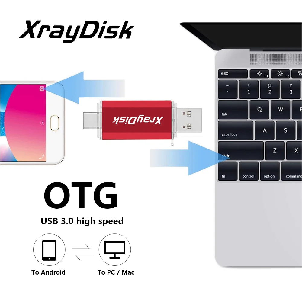 Xraydisk USB C 타입 플래시 드라이브, 외부 저장 데이터 포함, 2 in 1 Otg USB 3.0 썸 드라이브 메모리 스틱, 32GB, 64GB, 128GB, 256GB