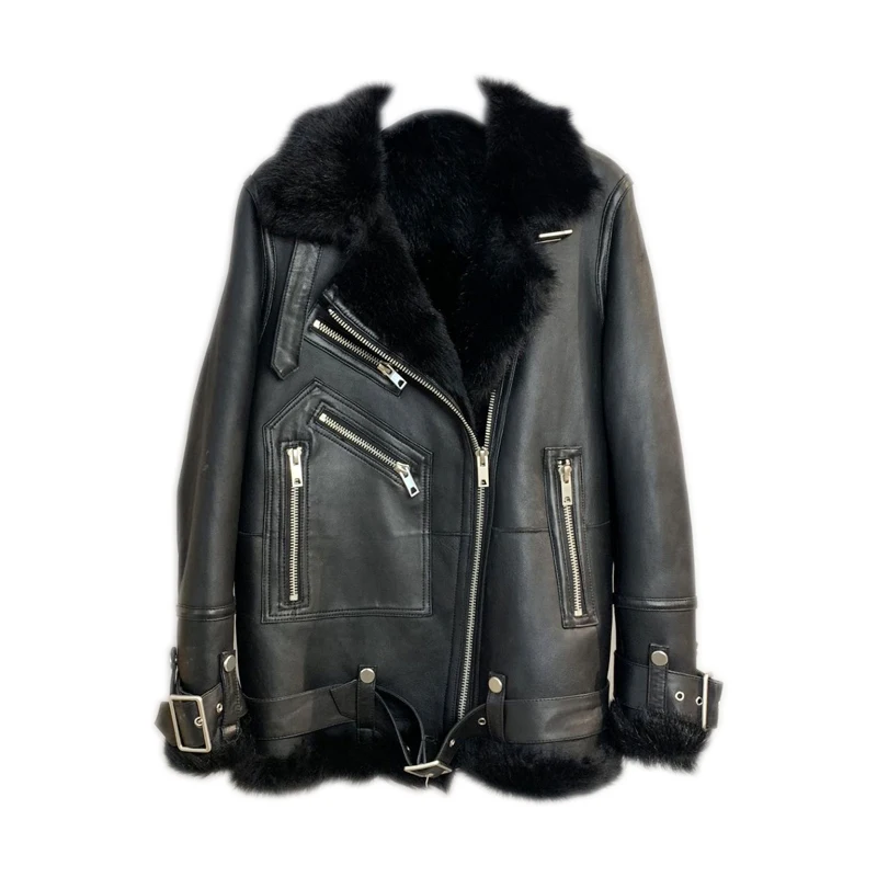 2024 New Genuine Leather Natural Sheep Shearling Fur Coat Winter 100% Sheepskin Coat Female Bomber warm fur leather Jackets