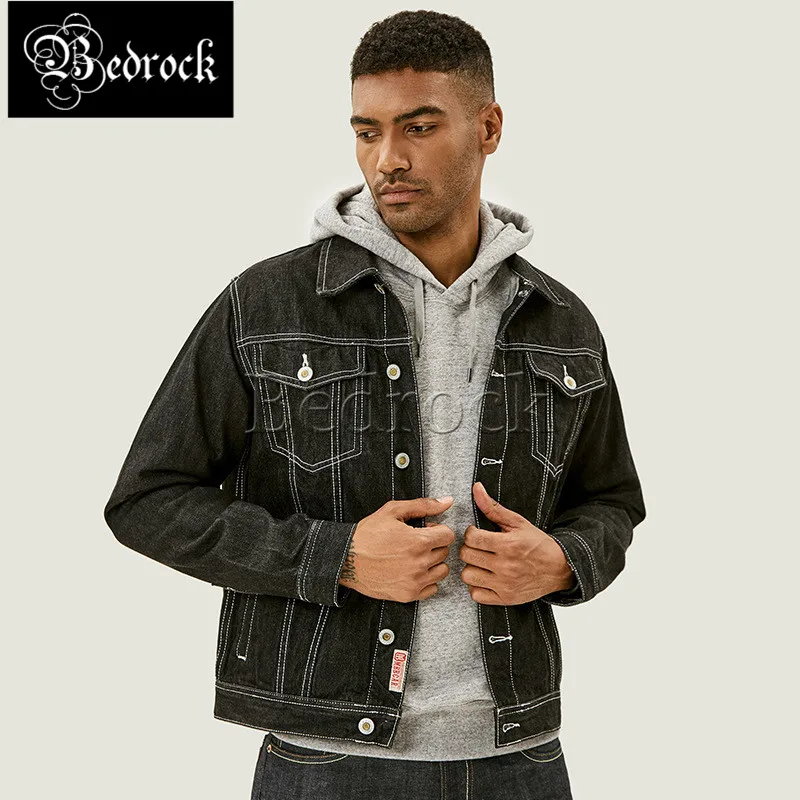 MBBCAR Original design printed jacket for men American vintage raw denim jacket black one washed jacket retro short jacket 391