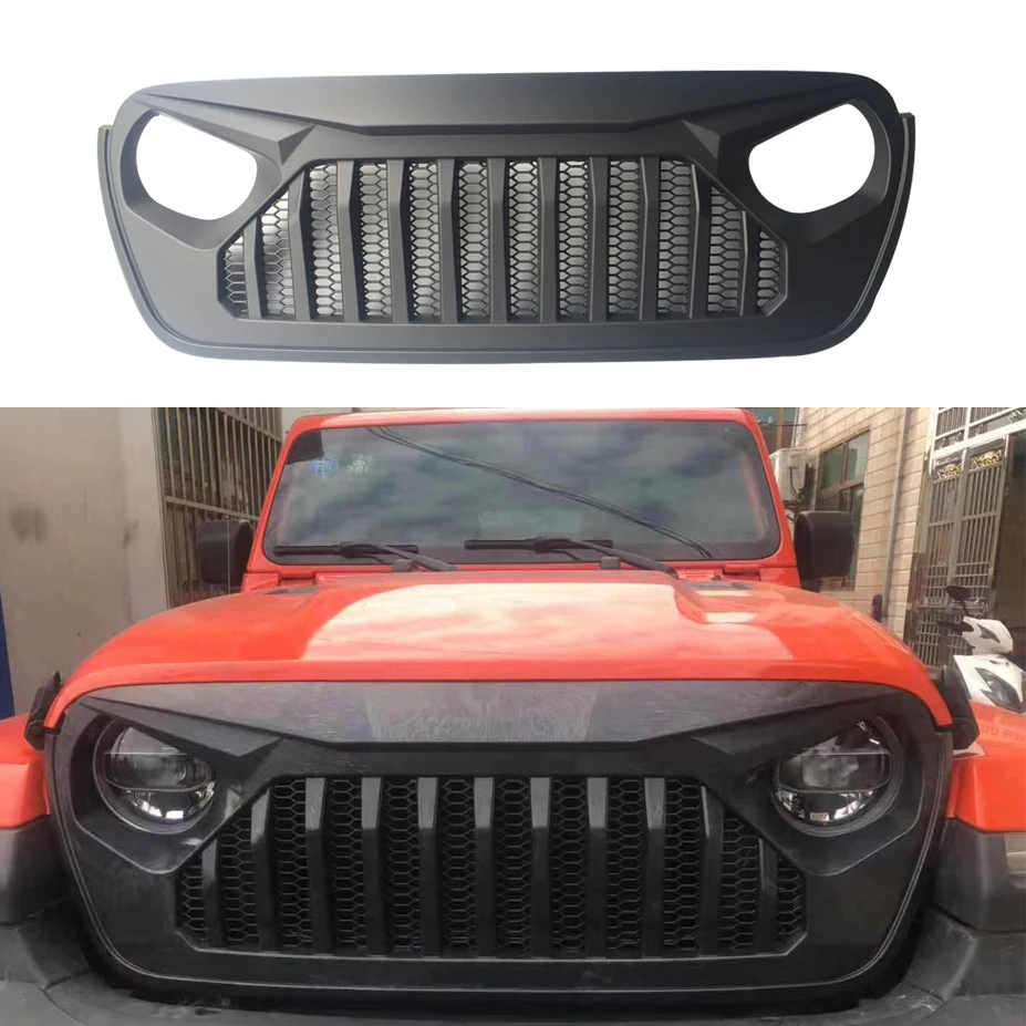 

JL1066 Front Grille Black ABS Grill Grid Guard Front Hood Inserts Mesh Grille Frame Cover for Jee p Wrangler JL 2018+ LANTSUN